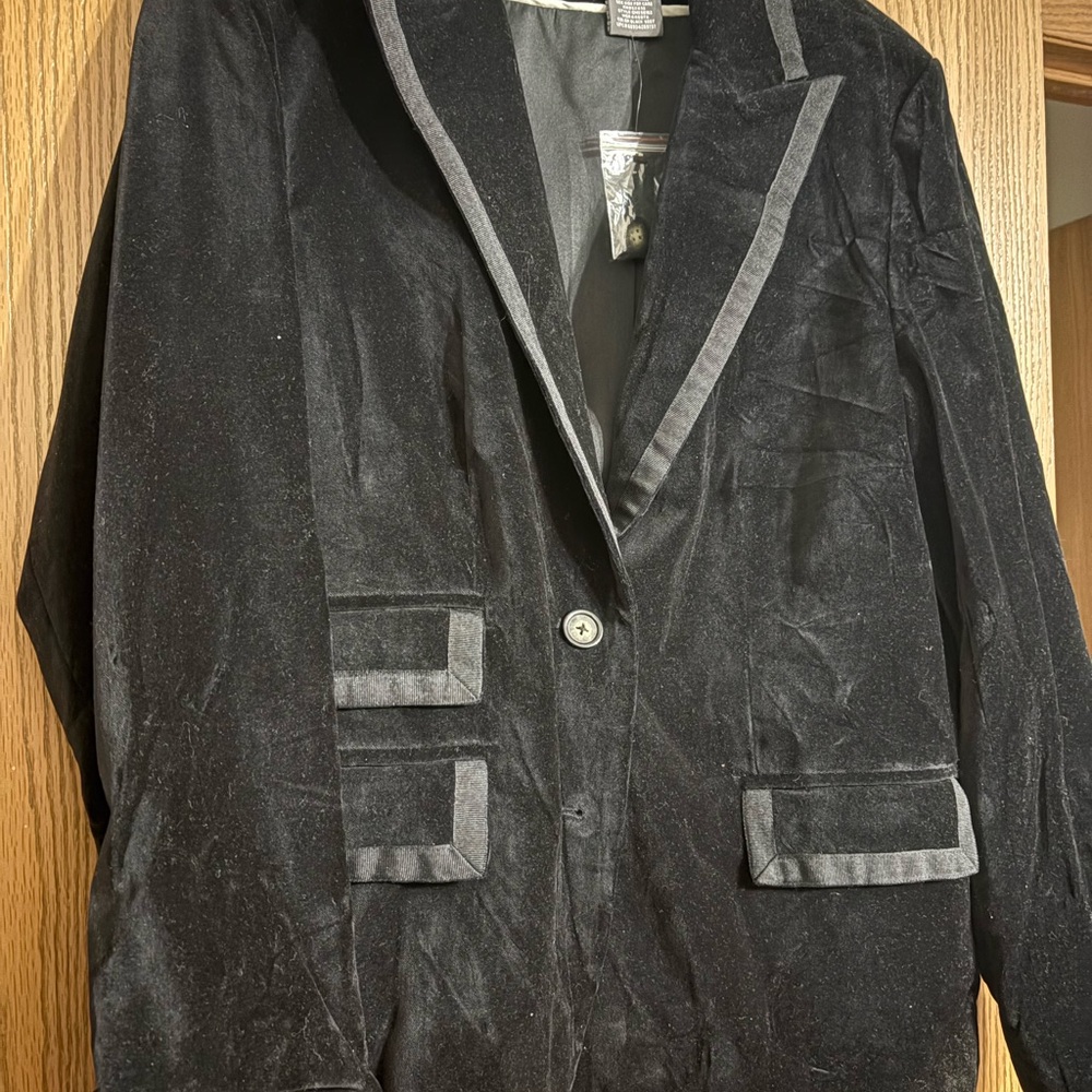 George Black Velvet Blazer with Gray Trim
